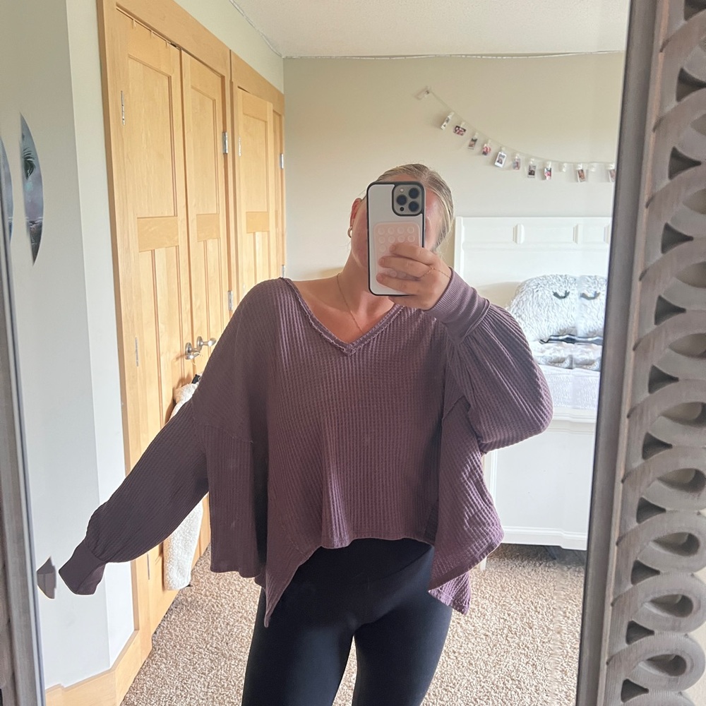 We The Free Purple Oversized Asymmetrical sweater